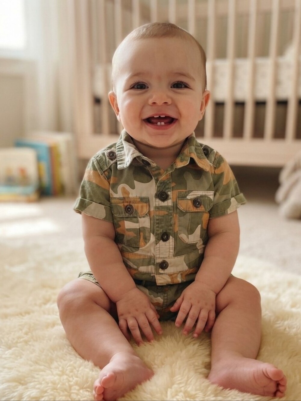 Oak Kosh B'gosh 6M Camouflage Short Sleeve Romper